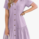HOTOUCH Women Button Down Dress Loose Summer Cotton Linen Dress Ruffle Hem Casual Dress Short Sleeve Tunic Dress XL