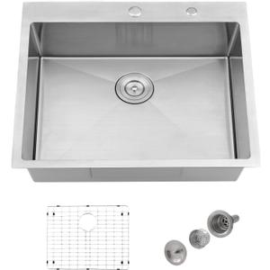 23 Drop in Kitchen Sink, 23" x 18" 16 Gauge Stainless Steel Kitchen Sink Small Single Bowl Top Mount Deep Basin with Drain Strainer