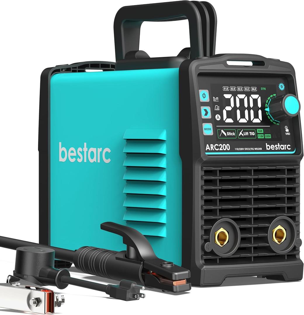 bestarc Stick Welder 200A, Large LED Display ARC/Lift TIG Welding Machine, 110V/220V Dual Voltage with Synergic Control, IGBT Inverter Portable MMA Welder Machine with Hot Start, Arc Force and VRD