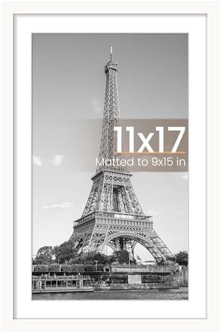 upsimples 11x17 Picture Frame, Display Pictures 9x15 with Mat or 11 x 17 Without, Wall Hanging Poster Frames, White, 1 Pack