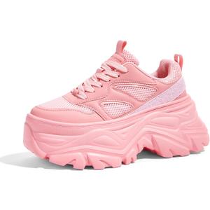 LUCKY STEP Women's Rhinestone Chunky Sneakers Breathable Lace-Up Platform Walking Sneakers Fashion Casual Dad Shoes (9)