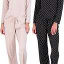 Real Essentials 2 Pack: Women's Pajama Set - Choose from Short Sleeve with Pocket or Long Sleeve without Pocket , Size L , Pink, Black