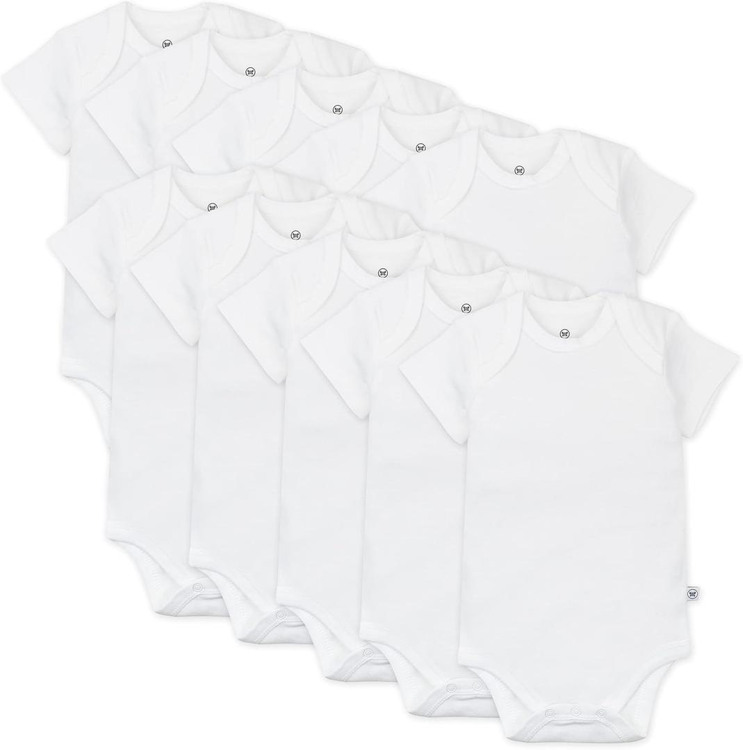 HonestBaby unisex-baby 10-pack Short Sleeve Bodysuits One-piece 100% Organic Cotton for Infant Baby Boys, Girls (0-3 Months, Honestly Pure White)