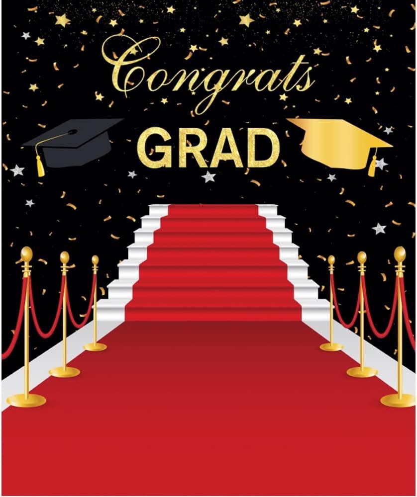 Renaiss 5x7ft Congrats Grad Backdrop for Photoshoot Graduates Students Portrait Red Carpet Avenue of Stars Photography Background Grad Hats Banner Graduation Prom Party Decors Photo Studio Props (FSW08465)