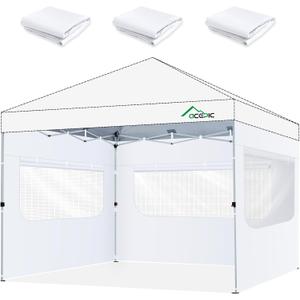 Acepic Instant Canopy SunWall for 10x10 Pop Up Canopy Frame with Mesh Window and Zipper, 99% Rainproof and UV Protection for Outdoor, Viewing the Scenery, and Ventilation (3 PCS Sidewalls Only, White)