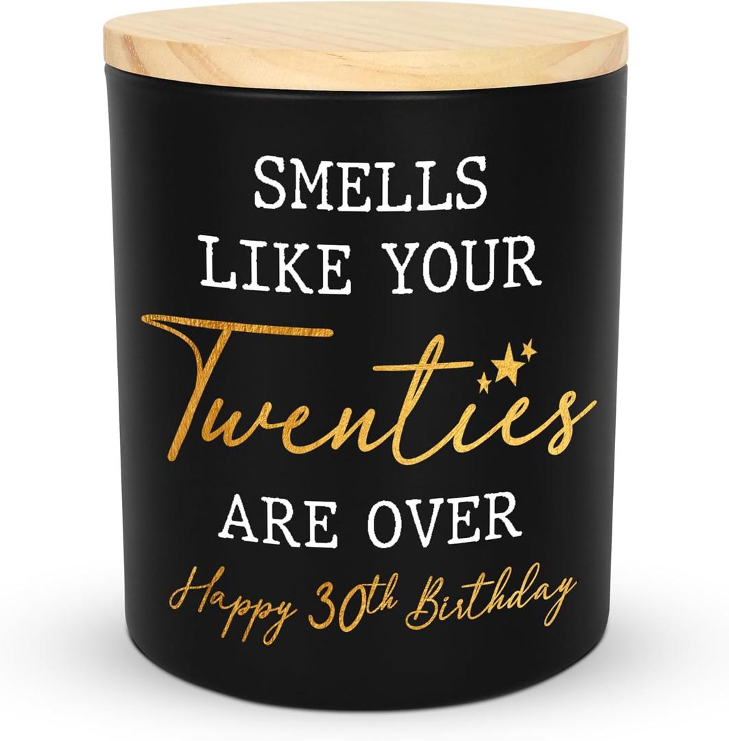 Christmas 30th Birthday Gifts for Men Women - Vanilla Lavender Candle 10oz - 1995 30th Birthday Decorations for Him Her, 30 Year Old Bday Gifts for Daughter Sister Wife Husband, 30 Candles (Black  Birthday Burnout)