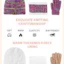 3 Pcs Kids Winter Hat Scarf Gloves Set Boys Girls Thick Warm Beanie Hat Knitted Neck Warmer Fleece Lined Gloves (2-6 Years, Purple Red Mix)