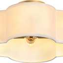 Gold 4-Light Semi Flush Mount Ceiling Light, White Fabric Close to Ceiling Light Fixtures, Clover Drum Ceiling lamp for Bedroom, Hallway, Kitchen, Corridor, Lanudry Room, Nursery