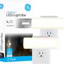 GE home electrical Ultrabrite LED Light Bar, 200 Lumens, High/Low/Off Switch, Plug-in, Night Light, Ideal for Dark Spaces, Bedroom, Bathroom, Kitchen, Hallway, Garage, Basement White, 52261, 2 Pack (White 200 Lumens)