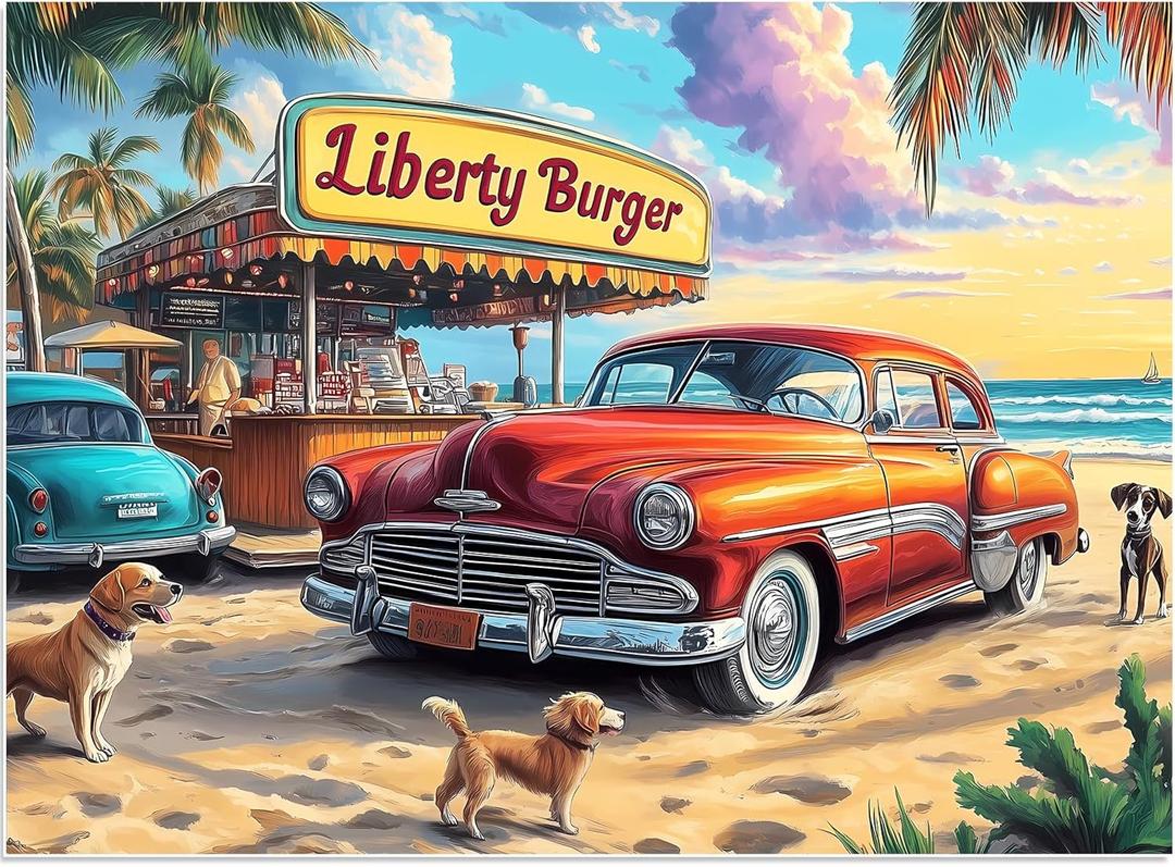 500 Piece Puzzle for Adults, Beach Store Puzzle, Recycled Cardboard Car Dog Jigsaw Puzzles 500 Pieces, Challenging Puzzles Game Home Decor Birthday Party Gift Toy for Kids Seniors 20.5 * 15 inch