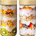2 pack 24oz Overnight Oats Containers with Bamboo Lids, Glass Jars with Airtight Lids for Meal Prep, Wide Mouth Mason Salad Jars, Glass Food Storage Container for Yogurt Chia Snacks Spice Sugar