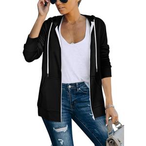 Saloogoe Lightweight Zip Up Hoodies for Women Hooded Sweatshirts Long Sleeve Thin Jacket with Zipper (Small, 01-black)