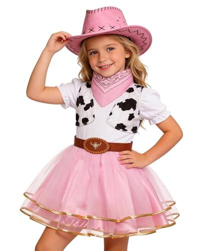 Gomukot Kids Cowgirl Costume for Girls Halloween Western Rodeo Dress Up (Pink, 5-6Years)