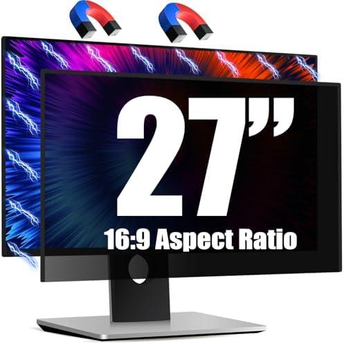 Magnetic Invisible Hidden Design Computer Privacy Screen Filter 27 Inch for Frameless Monitor 16:9 Aspect Ratio, Removable Anti Glare Blue Light Protector, Double Sided Reversible Eye Care 27in Film