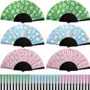 Threehoney 36 Pcs Mahjong Gifts Mah Jong Folding Fan Bulk Decorations Birthday Fabric Handmade Chinese Gift for Mahjong Lovers Player Gifts Home Mah Jong Game Night Party Accessories Green and Pink