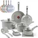 T-Fal Refresh Ceramic Nonstick Cookware Set, 12-Piece Ceramic Pots and Pans Set, Includes Stockpot, Griddle, Frying Pans, Utensils, Moon Grey