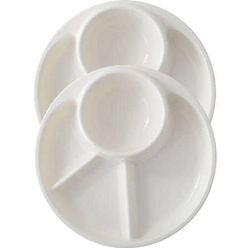 AIYoo Unbreakable Divided Plates for Adults Portion Control Plates Set of 2 White Round Plastic Dinner Plate 9 Inch for Camping Outdoor or Every Day Use