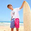 westwolf Boys Swim Trunks with Compression Liner Casual Bathing Suit for Kids Swim Shorts 6-18 Years (A1 Pink Blue)