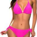 Tempt Me Women Triangle Bikini Sets Halter Two Piece Sexy Swimsuit String Tie Side Bathing Suit (Large, Hot Pink)