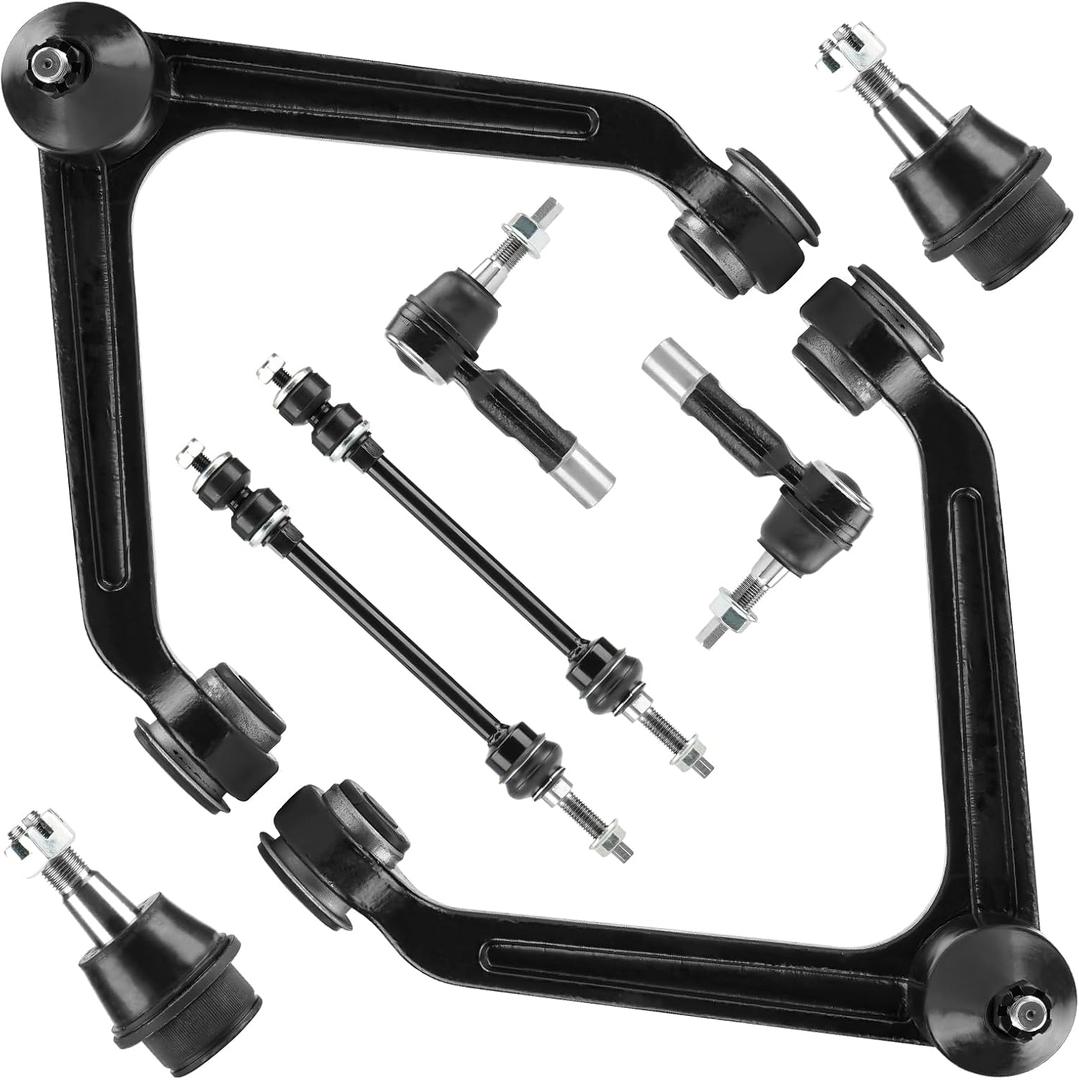 4WD Front Upper Control Arm w/Ball Joint for Dodge Ram 1500 2002-2005, Stabilizer/Sway Bar & Outer Tie Rod End Link, Rebuild End Suspension Kit K7424 K7411 K7422 ES3538, 8Pcs