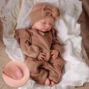 BABESIDE 16 Inch Silicone Baby Doll Weighted 4 Pounds,[NOT Vinyl] Realistic Baby Doll Girl Lifelike Reborn Baby Dolls Silicone Full Body Gift with Accessories for Kids 3+ & Collectors (Brown)