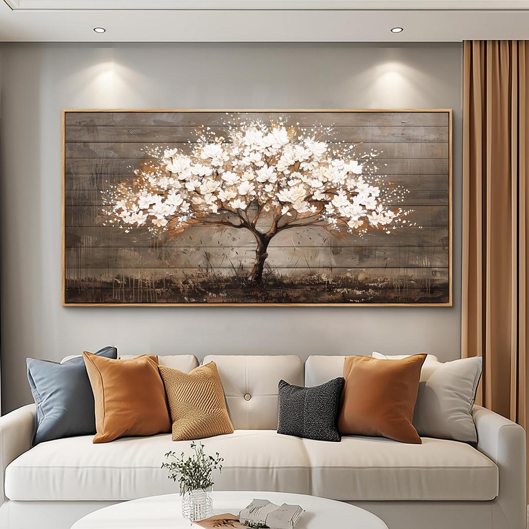 Wapluam Large Framed Wall Art,Tree Of Life Wall Art,Neutral Abstract Canvas Painting Art Prints,Wall Decor For Living Room,Modern Rustic Pictures For Bedroom Bathroom Dining Room Office Decorations