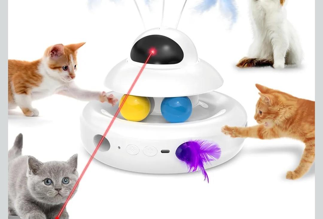 Interactive Cat Toys for Indoor Cats,4-in-1 Automatic Kitten Toy with Laser, Fluttering Butterfly, Moving Feather & Track Balls, USB Rechargeable Self-Play Electronic Toy for Kittens & Adults