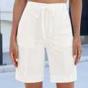 luvamia Bermuda Shorts for Women Trendy High Waist Knee Length Chino Long Shorts Drawstring Summer Casual Short 9" (Beige, XL)