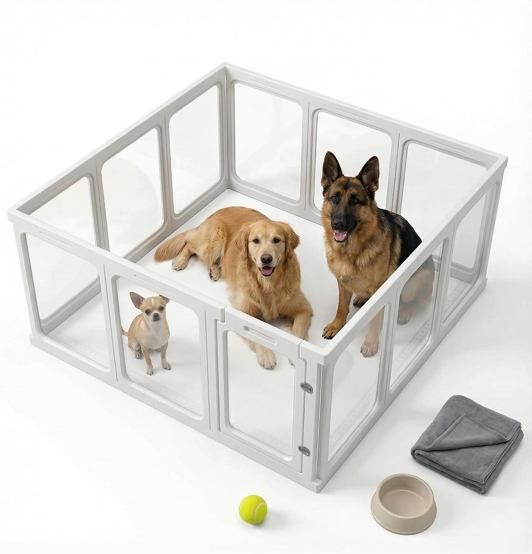 12Pcs Clear Acrylic Plastic Dog Playpen, 23.6 H Lightweight & Easy Assemble Playpen Divider, Durable Safety Play Pen Indoors, Puppy, Cat, Small Animal(White)