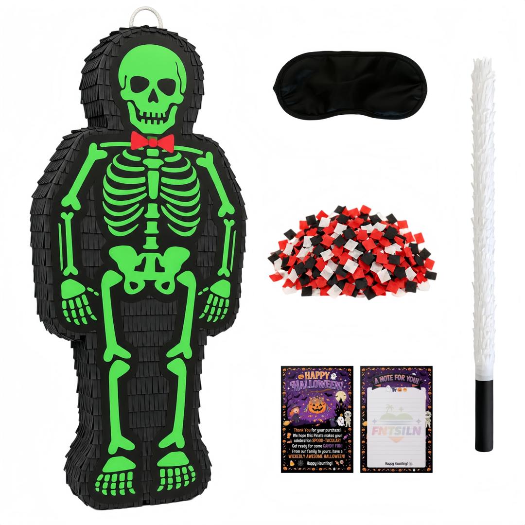 FNTSILN 28IN EXTRA Large Skeleton Pinata Green & Orange Halloween Pinatas
