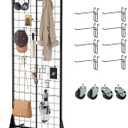 Urban Deco Gridwall Panel Display Stand - Craft Show Display Rack with Extra 8 Hooks, 2' x 5.5' Ft Black Metal Grids Standing Wire Rack for Retail Art Fair - 1 Set