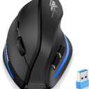 ECHTPower Ergonomic Wireless Mouse, Bluetooth Vertical Mouse with LED Light, Control Up to 3 Devices (BT5.0+BT5.0+2.4GHz), Adjustable DPI 2400/1600/1000, for PC, Laptop, Mac, Windows (Black)