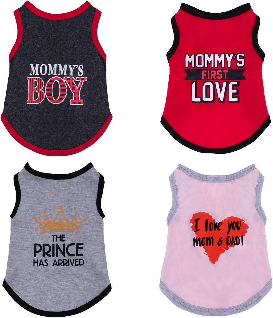 4 Pack Dog Shirts Summer Printed Puppy Clothes Novel Sleeveless Pet T Shirts Dog Clothes for Small Medium Dogs Cats Boy(M)