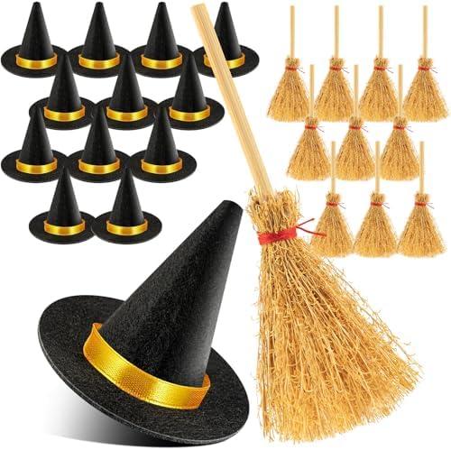 ZHWKMYP Mini Witch Hat, 14/28/42/56 Pcs Small Black Witch Hats for Crafts Halloween Party Decor
