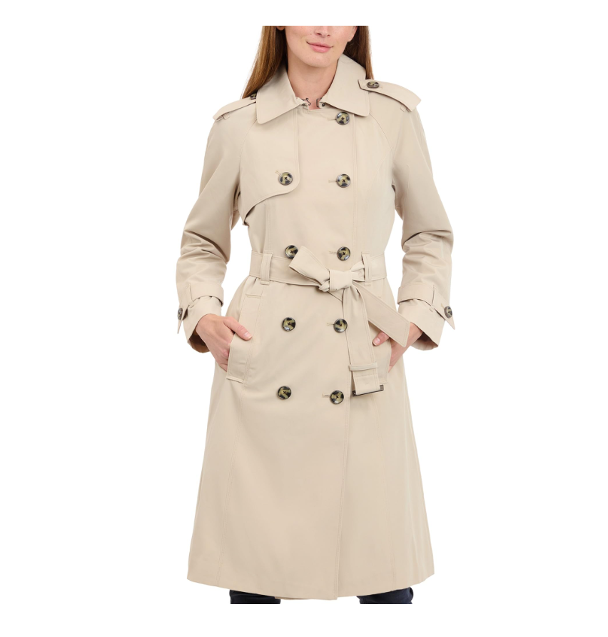 London Fog Women's Double-Breasted 3/4 Length Belted Trench Coat, Stone, Large 