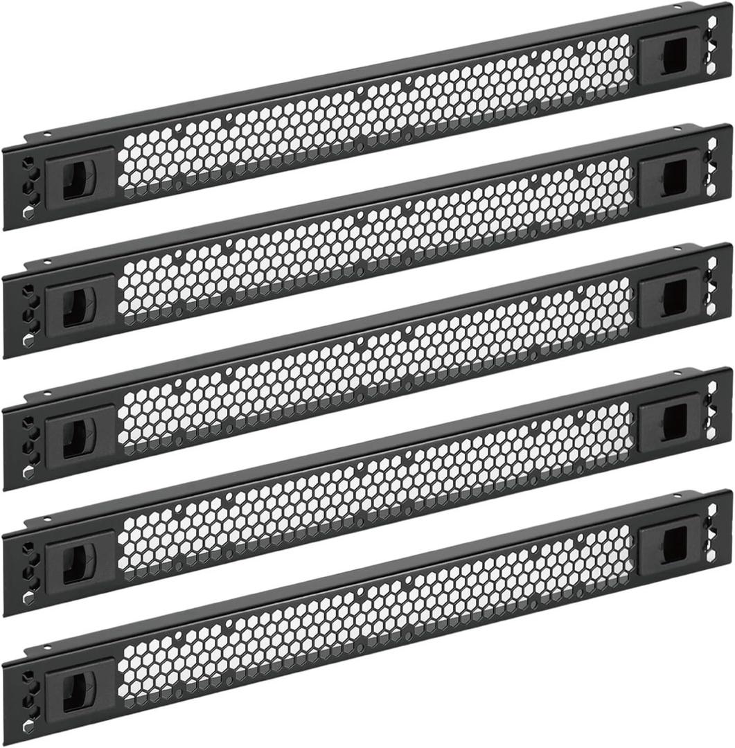 Tecmojo 5 Pack 1U Rack Perforated Blank Panel, Cold Rolled Steel Rack Panel, Rack Mount Plate for 19 in Server Rack Enclosure or Network Cabinet, Snap-in Type Mounting, Black