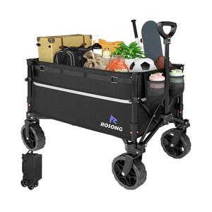 ROSONG Collapsible Wagon Cart with Wheels Foldable - Folding Utility Heavy Duty Wagons Carts for Grocery Sports Garden Shopping Camping Wheelbarrows (Black, 120L)