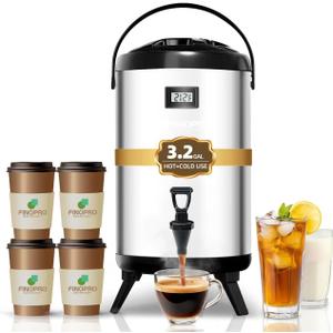 nsulated Beverage Dispenser - Thermal Hot and Cold Tea Dispenser - Stainless Steel 12L/3.2Gal with Spigot for Hot Coffee & Tea, Cold Milk & Juice - (Silvery)
