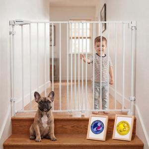 Mumeasy 36" Tall Baby Gate for Stairs, 29.5-43.3" Expandable Hardware Mounted (Drill Needed), Removable No Bottom Bar Dog Gate, Auto Close Wide Walk Thru Safety Gate for Doorways, Pets& Toddlers,White