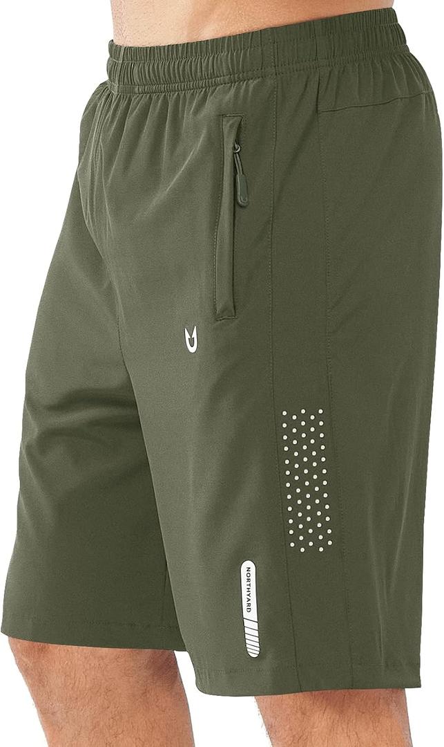 NORTHYARD Men's Athletic Running Shorts Gym Workout 7"/9"/5" Quick Dry Lightweight Sports Basketball Tennis 3 Zipper Pockets (Green, XXL)