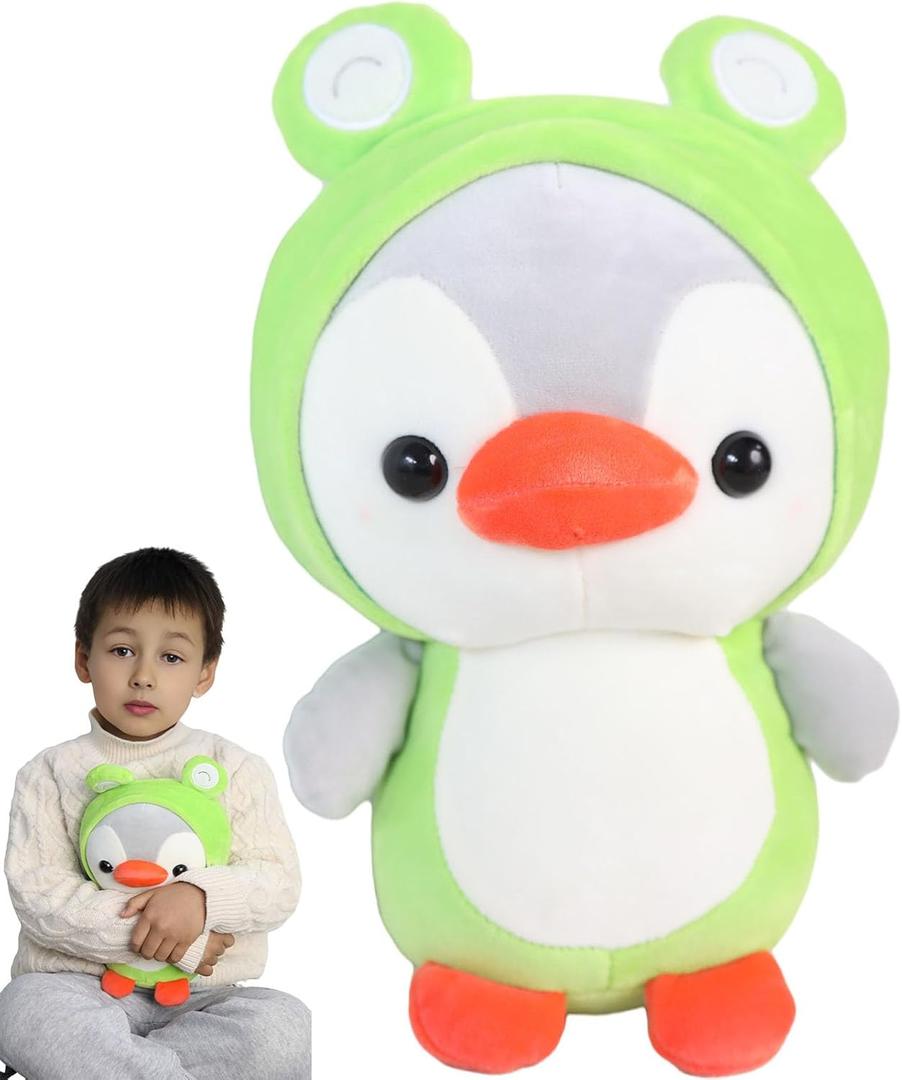 Duck/Penguin Stuffed Animal in Frog Costume Adorable Plushies Wearing Green Frog Outfit Plush Toys Great for Kids and Lovers,Stuffed Penguin Animals 10 Inch