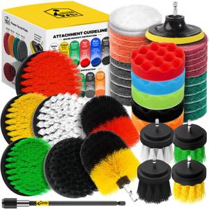 Holikme 40 Piece Drill Brush Attachment Set Scrub Pads Scouring Pads Power Scrubber Brush with Extend Long Attachment All Purpose Clean for Car DetailingGrout, Tiles, Bathroom, Kitchen