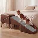 Dog Ramp for Bed, Wooden 23.62'' H Dog Stairs for Small/Medium-Sized Dogs and All Cats, Washable Non-Slip Silicone Surface pet Ramp, Foldable 2-in-1 Split Ottoman Design
