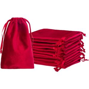 QIANF 12pcs Red Velvet Drawstring Bags 4x6 inches Glossy Velvet Cloth Small Gift Bags Jewelry Pouches for Storage Wedding Party Favor Christmas