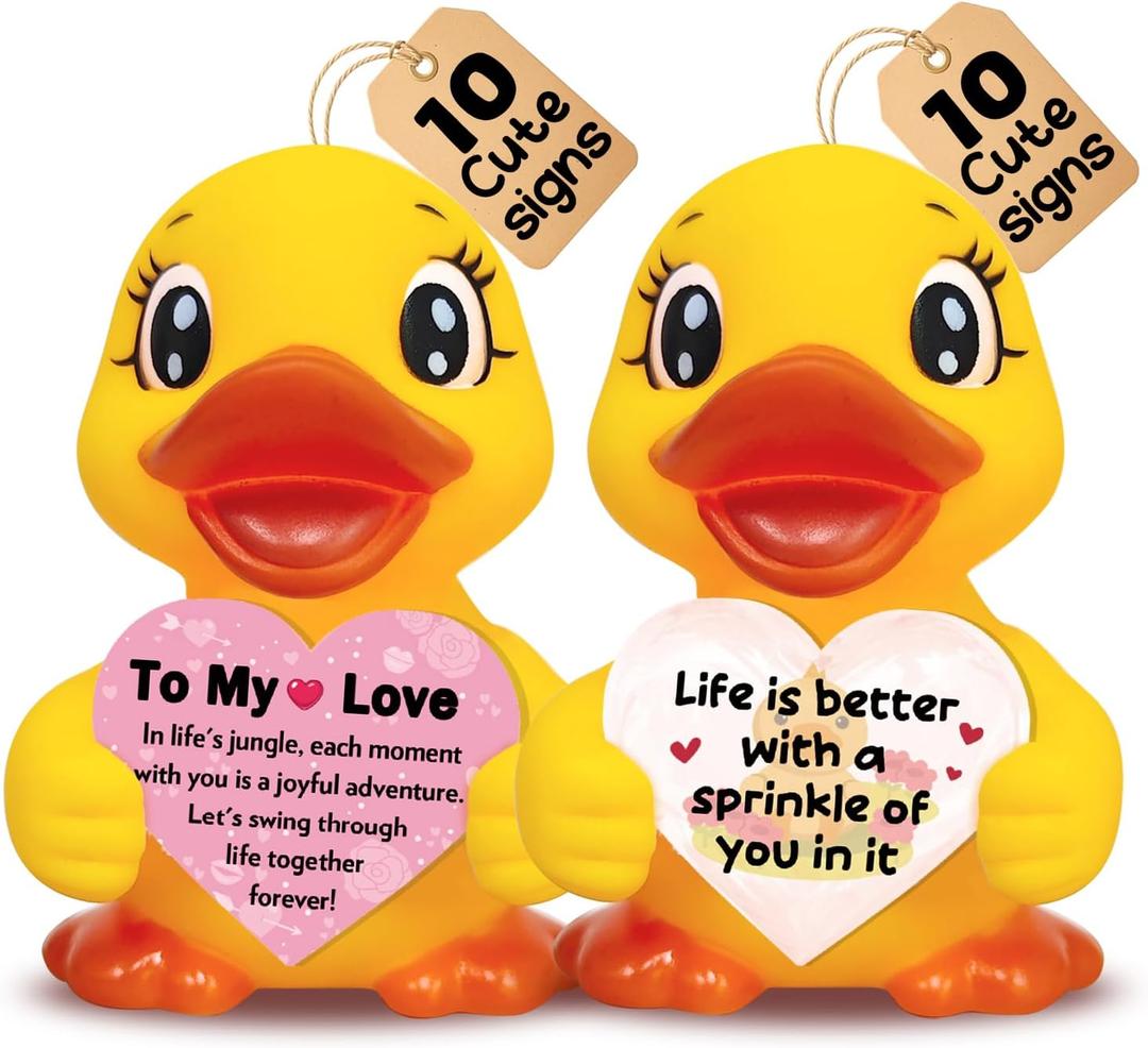 Couples Rubber Duck Gift – 2 Pack Emotional Support Ducks with Love Cards, Romantic Valentine’s Day Gift for Boyfriend Girlfriend Wife Husband,Couple Unique Gifts for Anniversary Engagement（Couple）