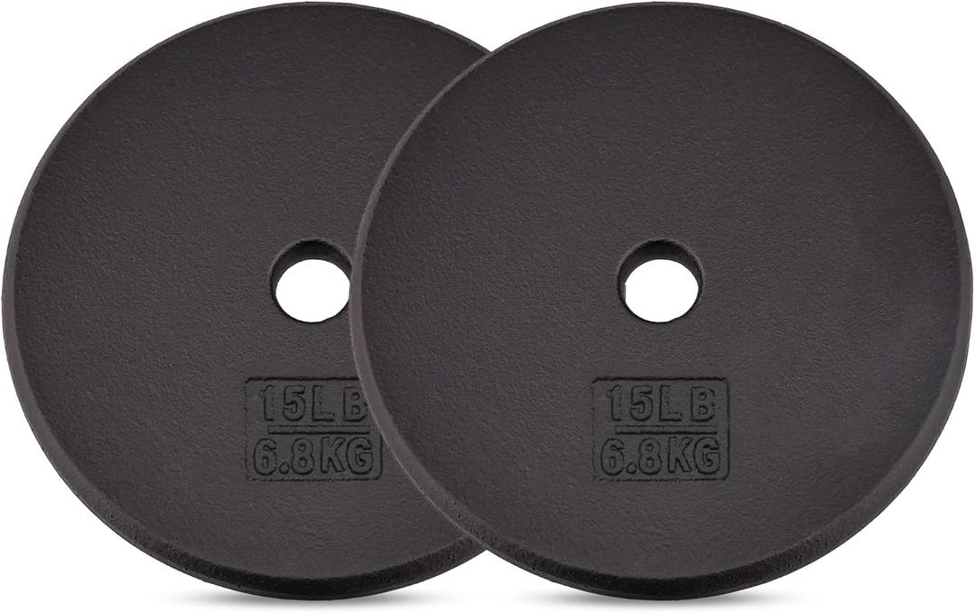 Yes4All Cast Iron Weight Plates for 1-Inch Barbells 15 lb, Single, Pair or Set of 4, Ideal for Strength Training, Weightlifting and Home Workouts