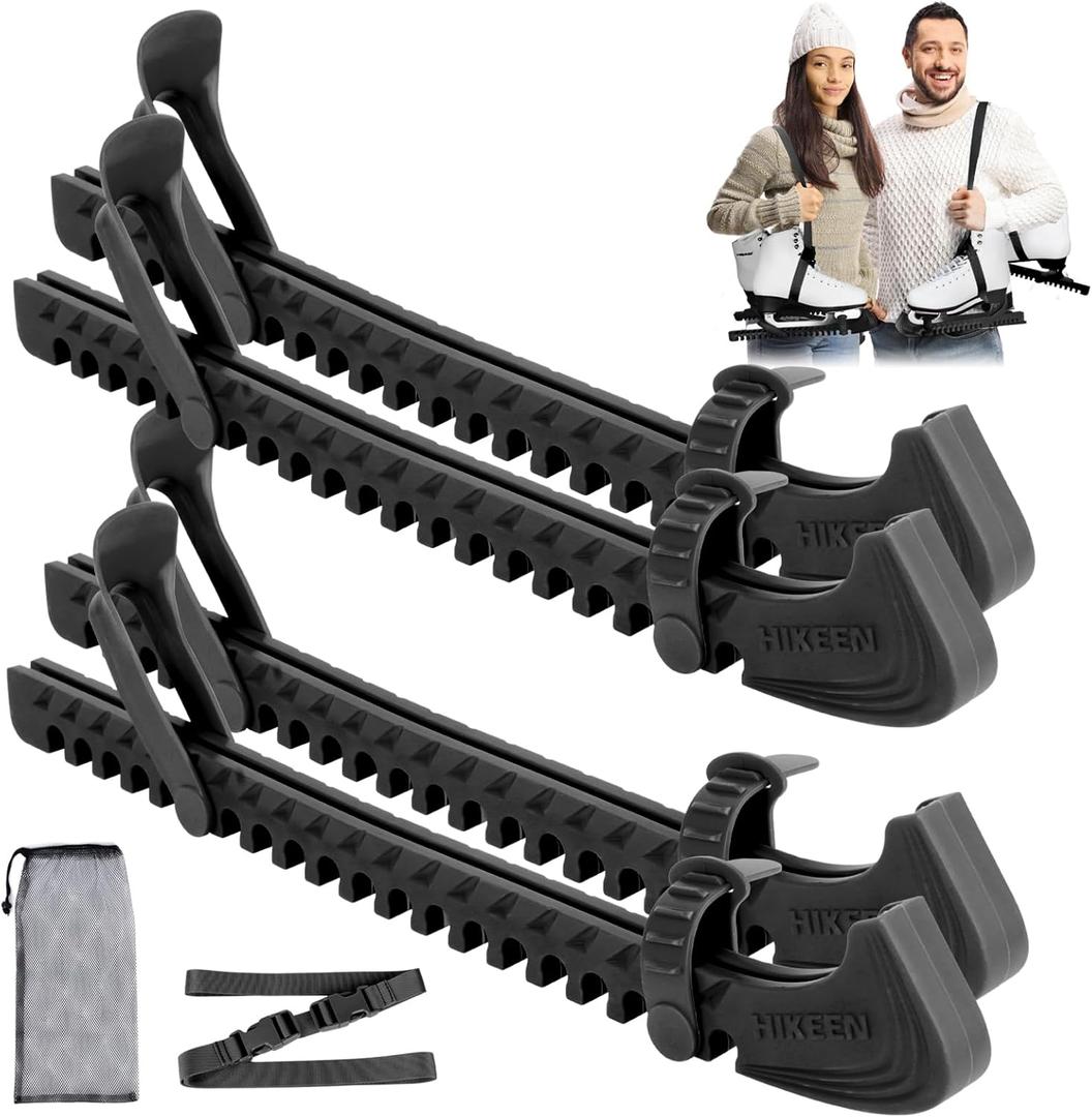 Hikeen Ice Skate Guards with Shoulder Straps,Enhanced Stability Ice Skate Blade Guards,Non-Slip Hockey Skate Blade Protector for Adult and Kids (Black)