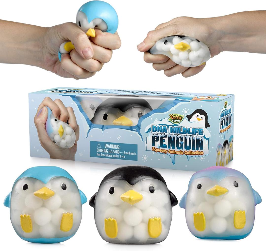 DNA Balls Penguin Stress Balls by YoYa Toys (3-Pack) - Stimulating, Calming Squishy Sensory and Fidget Toys for Kids and Adults - Ideal for Autism, ADHD, Fidgeting, and Breaking Bad Habits