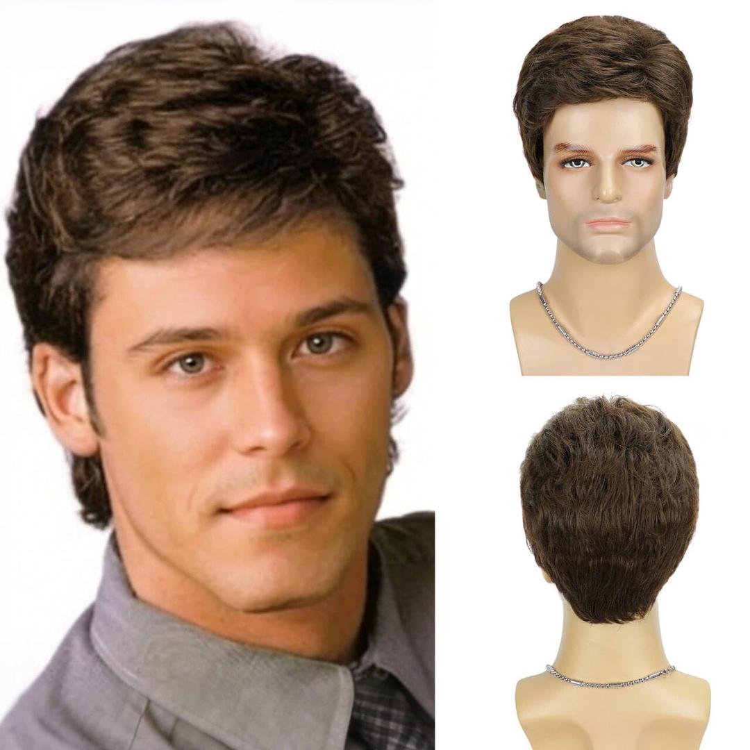 DDHAIR Mens Short Brown Wig for Men Natural Layered Fluffy Wig Daily Halloween Synthetic Realistic Hair Male Guys Wigs
