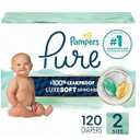 Pampers Pure Protection Baby Diapers, Size 2 (12-18 lbs), 120 Count, Up to 100% Leakproof, Premium Plant-Based Skin Protection, Hypoallergenic Soft Diapers